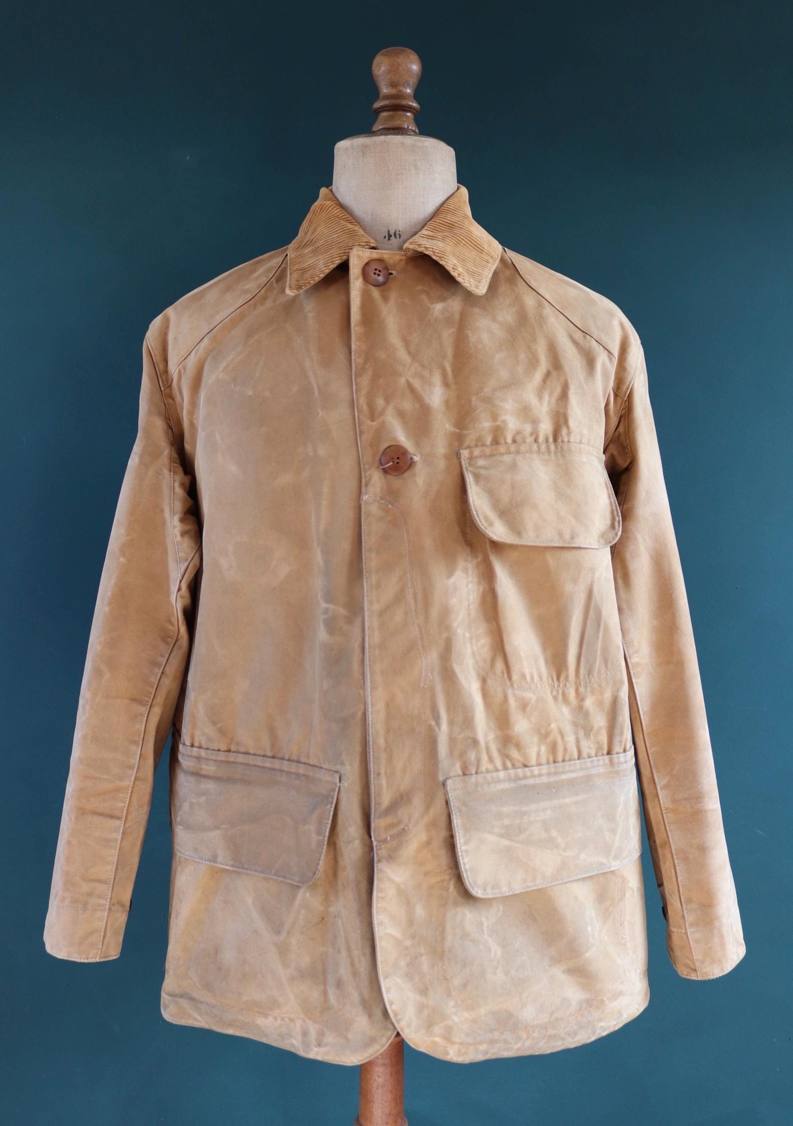 Vintage 1930s Duxbak Utica hunting jacket work workwear chore tan brown duck cotton canvas shooting American 50” chest