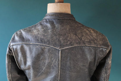 Vintage 1960s hand painted leather jacket - Bates of California - black cafe racer - Lucky 13 - 40" chest