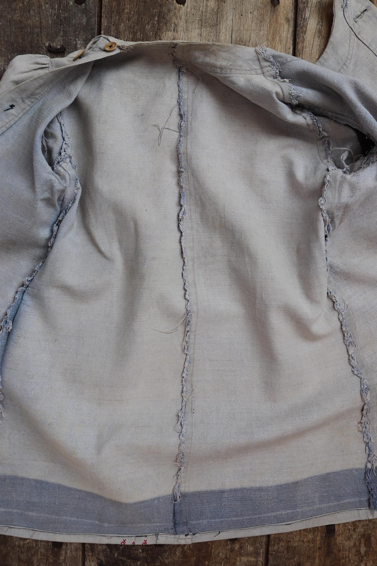 Vintage French workwear antique linen 1800s 1900s kids childrens faded indigo blue school dress smock 34” chest age 4 5 6