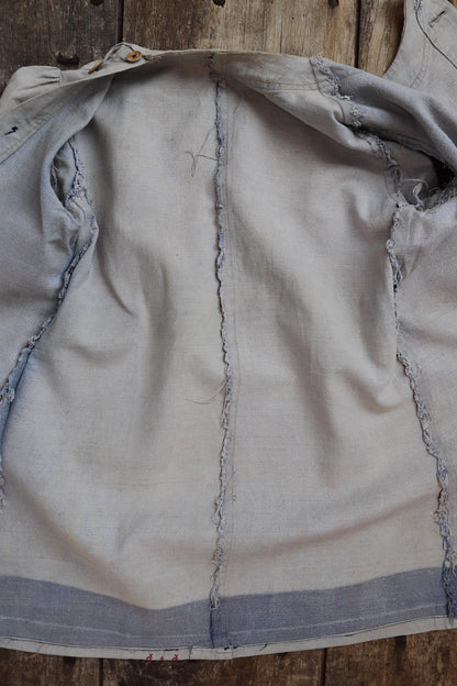 Vintage French workwear antique linen 1800s 1900s kids childrens faded indigo blue school dress smock 34” chest age 4 5 6