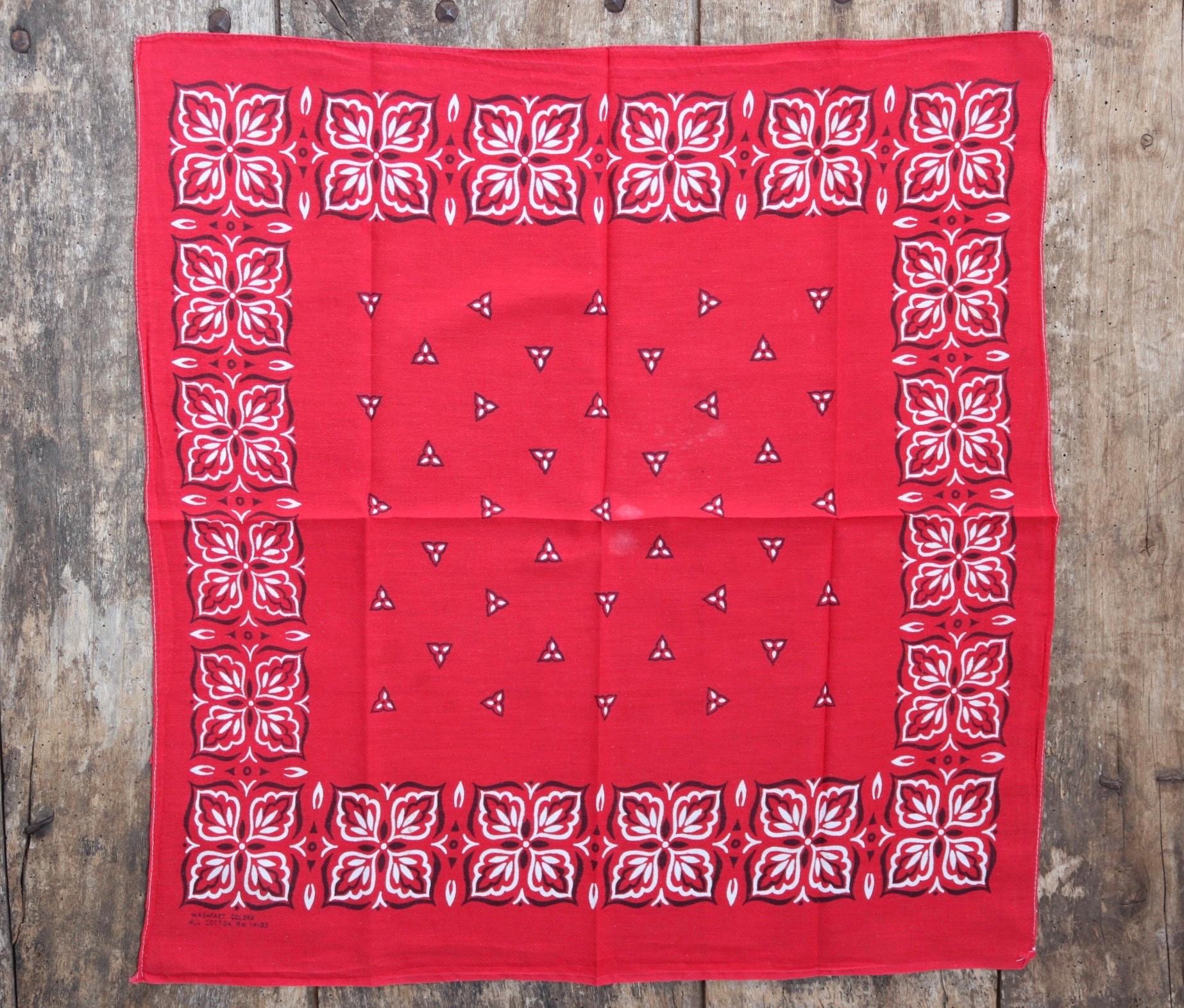 Vintage 1960s 60s turkey red printed bandana pocket square neckerchief cotton color colour fast workwear RN 14133