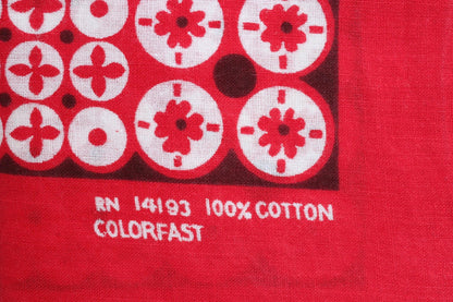 Vintage 1960s 70s red cotton workwear bandana - printed pocket square - chore neckerchief - RN 14193