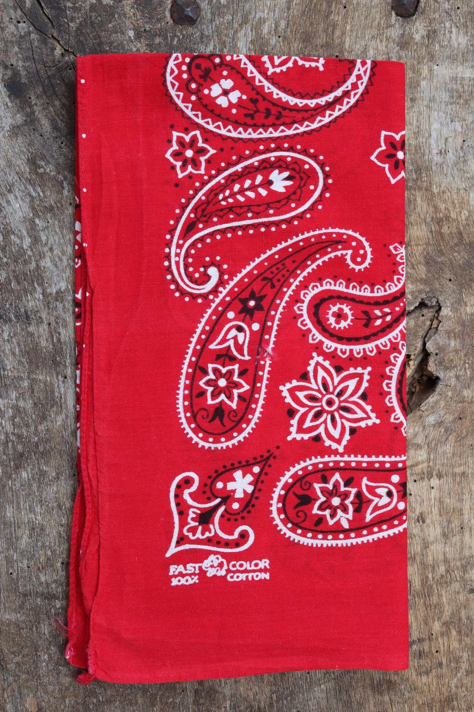 Vintage 1960s 60s trunk up Elephant brand cotton colourfast colorfast turkey red bandana pocket square neckerchief paisley Davis Catterall
