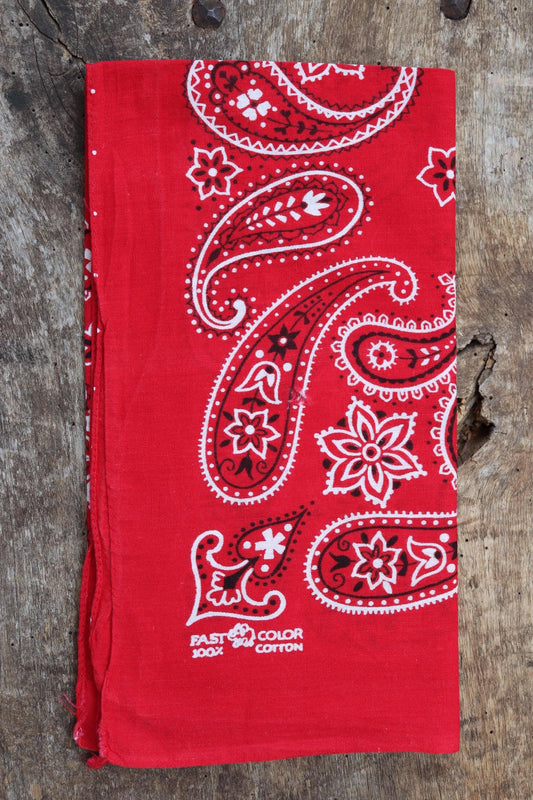 Vintage 1960s 60s trunk up Elephant brand cotton colourfast colorfast turkey red bandana pocket square neckerchief paisley Davis Catterall