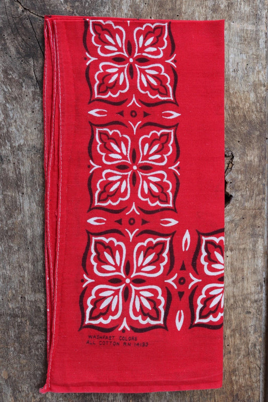 Vintage 1960s 60s turkey red printed bandana pocket square neckerchief cotton color colour fast workwear RN 14133