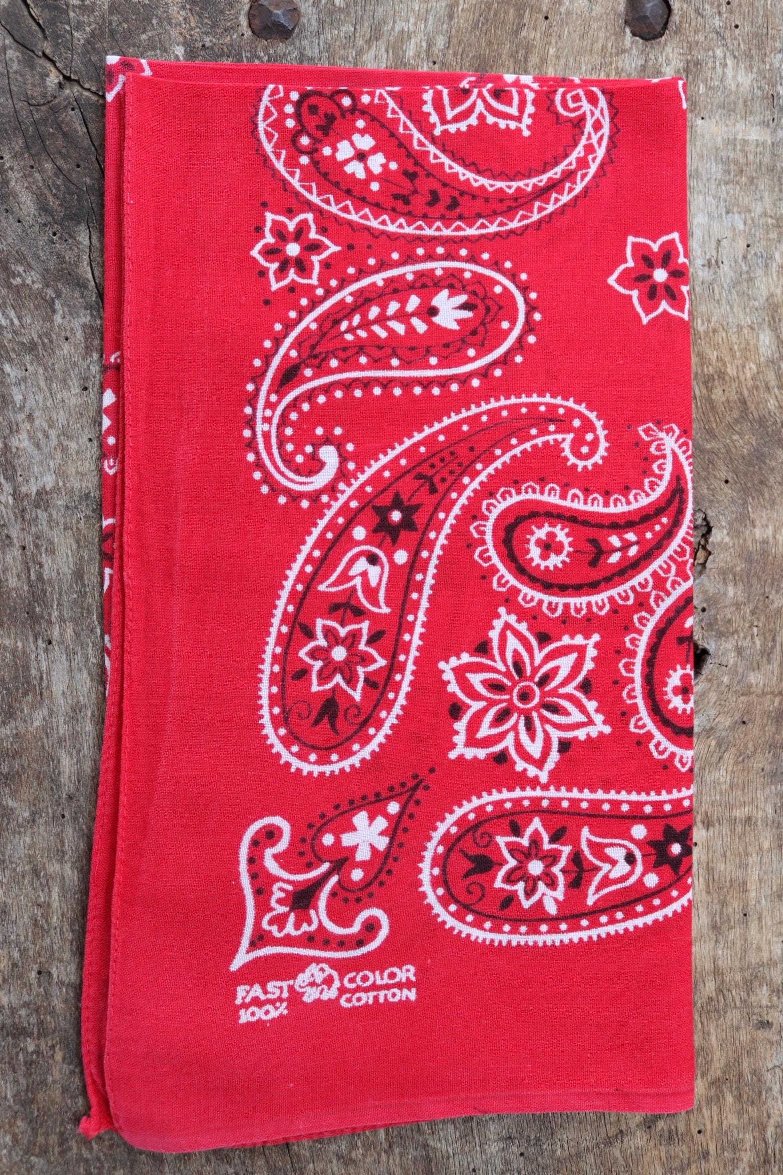 Vintage 1960s 60s trunk up Elephant brand cotton colourfast colorfast turkey red bandana pocket square neckerchief paisley Davis Catterall
