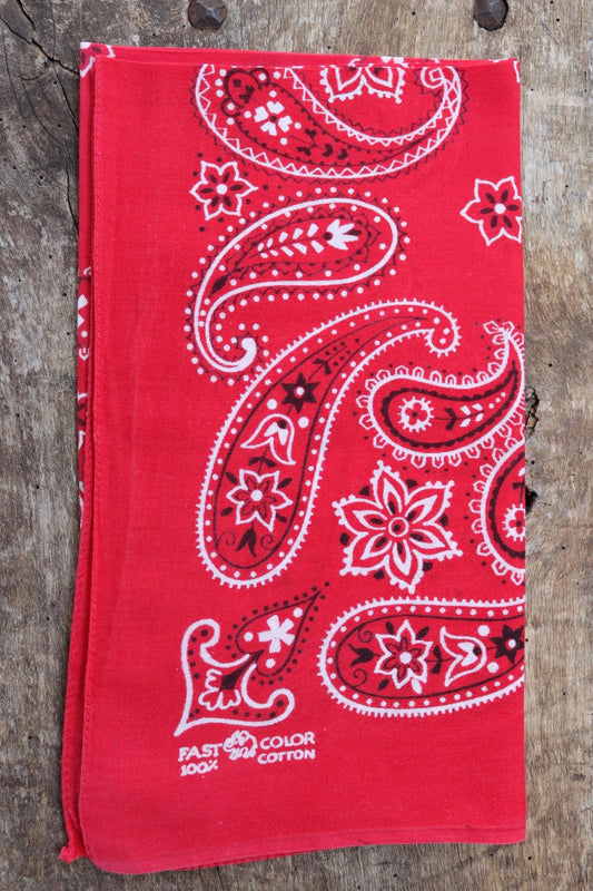 Vintage 1960s 60s trunk up Elephant brand cotton colourfast colorfast turkey red bandana pocket square neckerchief paisley Davis Catterall