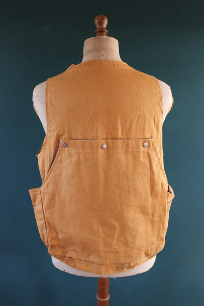 Vintage 1970s 1980s utility vest waistcoat cotton canvas duck hunting shooting 44” chest workwear work chore