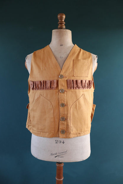 Vintage 1970s 1980s utility vest waistcoat cotton canvas duck hunting shooting 44” chest workwear work chore
