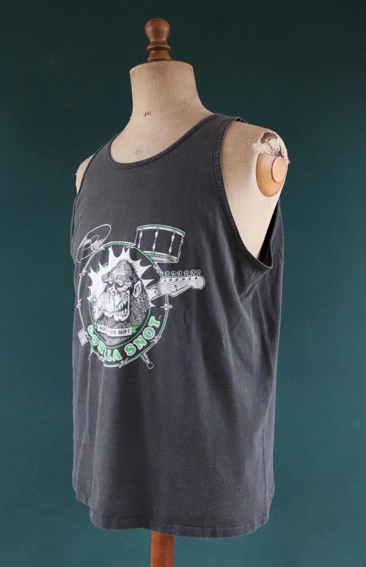 Vintage 1990s 90s faded black Gorilla Snot music neon print cotton singlet vest sports sportswear t shirt 44” chest