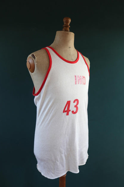 Vintage 1970s 1980s vest singlet white red nylon durene 43 Mike athletics sportswear basketball 40" chest