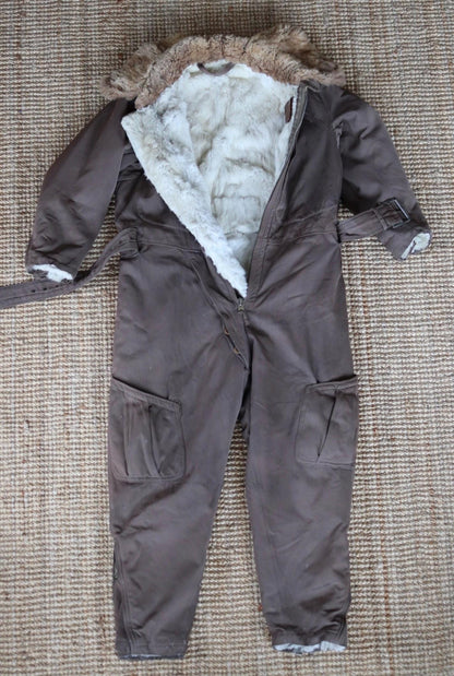 Vintage 1940s WW2 Japanese flight suit - antique aviator clothing - military pilot - fur lined