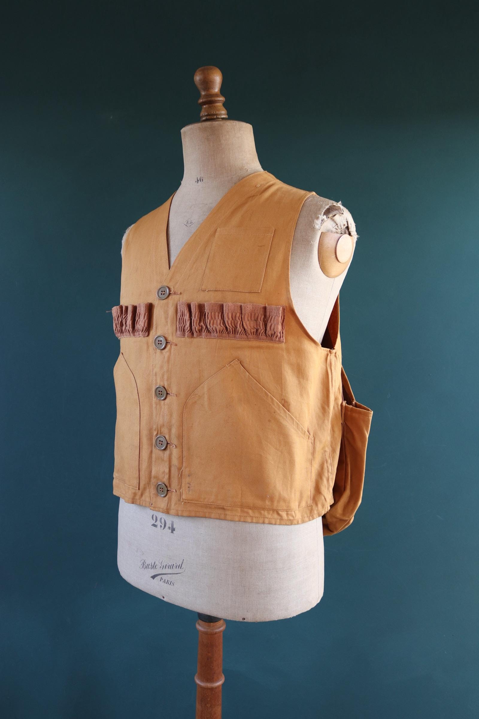 Vintage 1970s 1980s utility vest waistcoat cotton canvas duck hunting shooting 44” chest workwear work chore