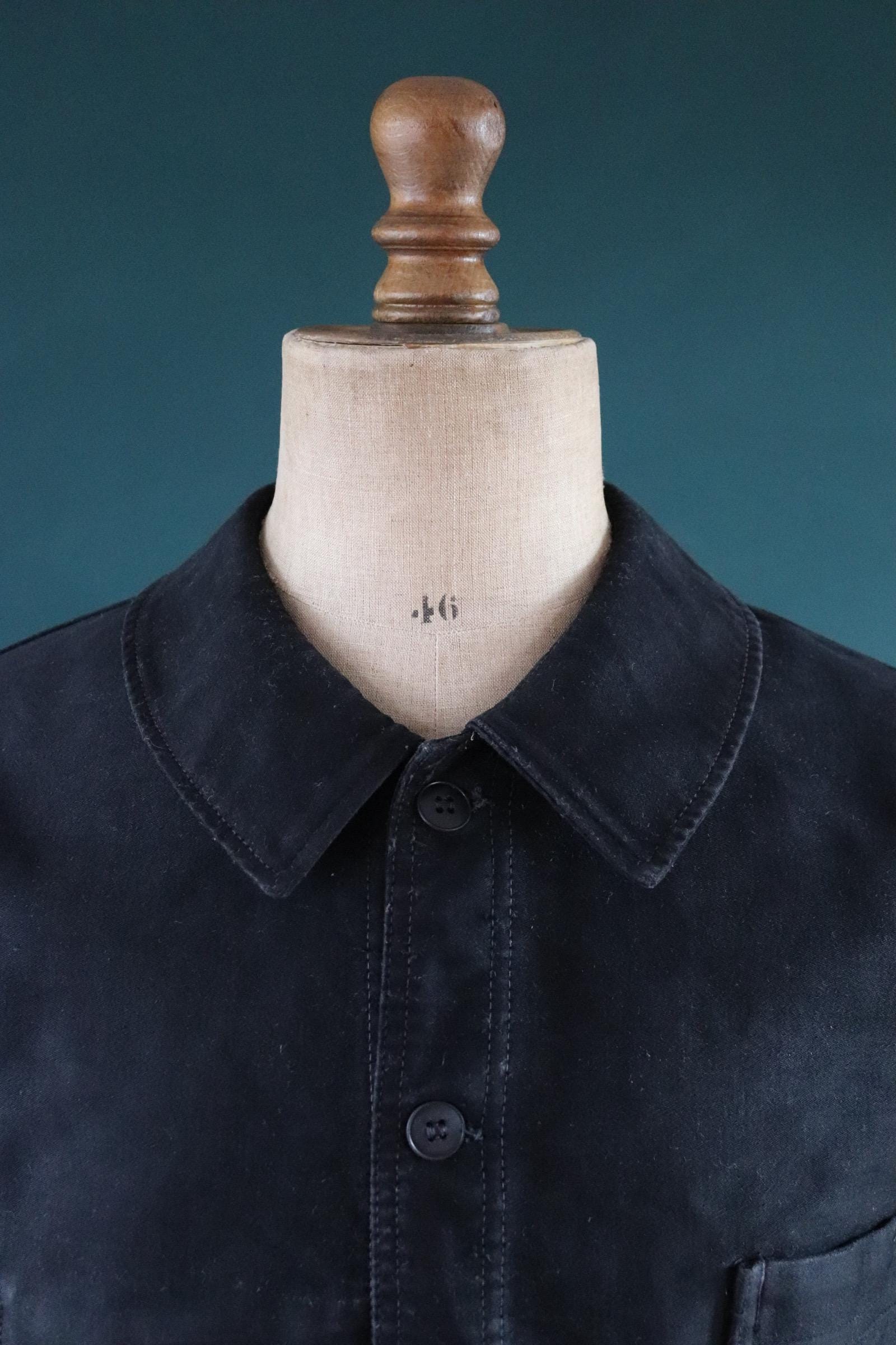 Vintage French black moleskin workwear jacket 1940s 1950s work chore 44” chest
