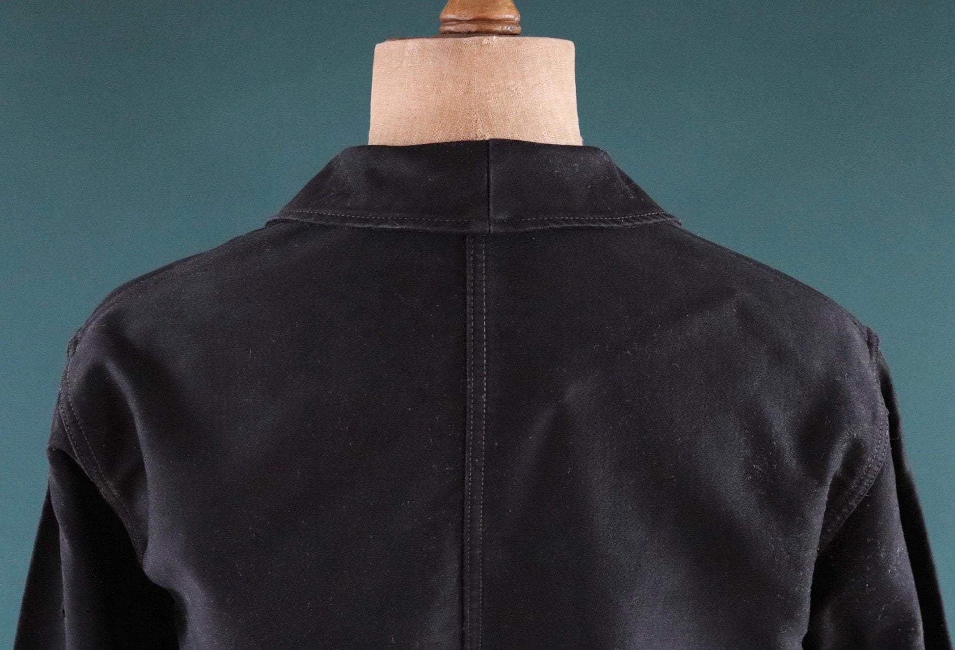 Vintage French black moleskin workwear jacket 1940s 1950s work chore 44” chest
