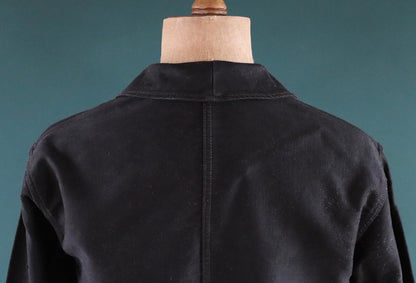 Vintage French black moleskin workwear jacket 1940s 1950s work chore 44” chest