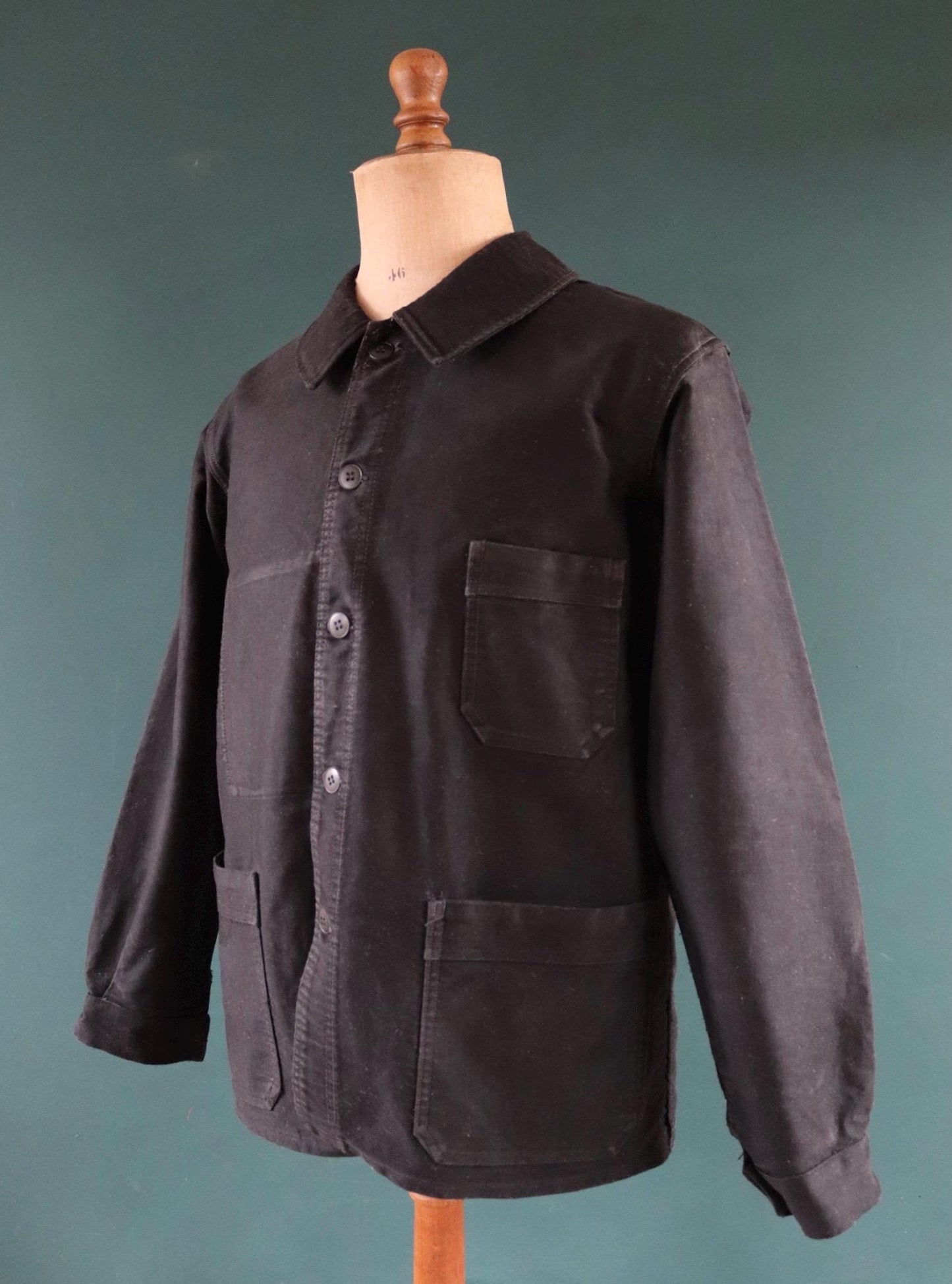 Vintage French black moleskin workwear jacket 1940s 1950s work chore 44” chest