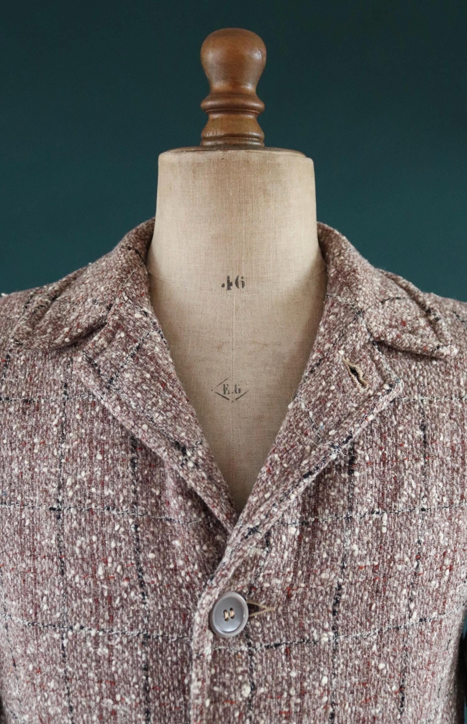 Vintage 1960s 70s jacket - flecked plaid - brown car coat - 39” chest