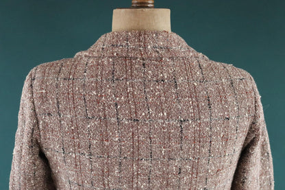 Vintage 1960s 70s jacket - flecked plaid - brown car coat - 39” chest