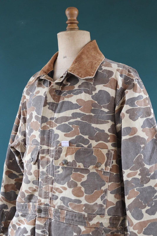 Vintage 1980s Carhartt coveralls - workwear overalls - woodland camo duck cotton - Union Made denim - 54" x 46" x 30