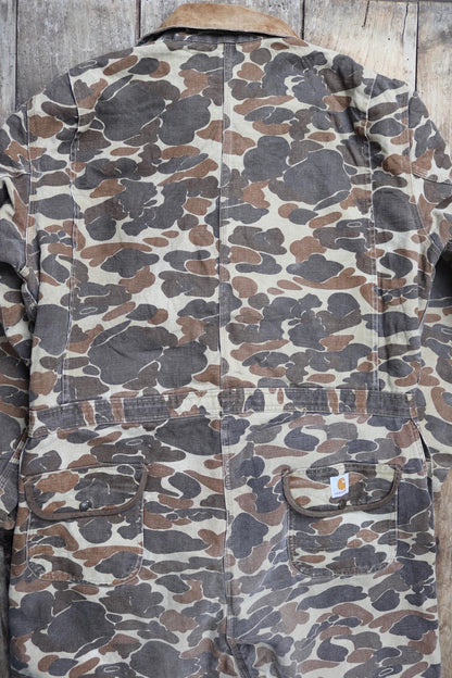 Vintage 1980s Carhartt coveralls - workwear overalls - woodland camo duck cotton - Union Made denim - 54" x 46" x 30