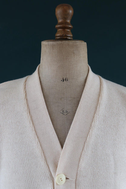 Vintage 1970s wool varsity sweater - white knitted jumper - American Ivy League cardigan - mod knitwear - 42” chest