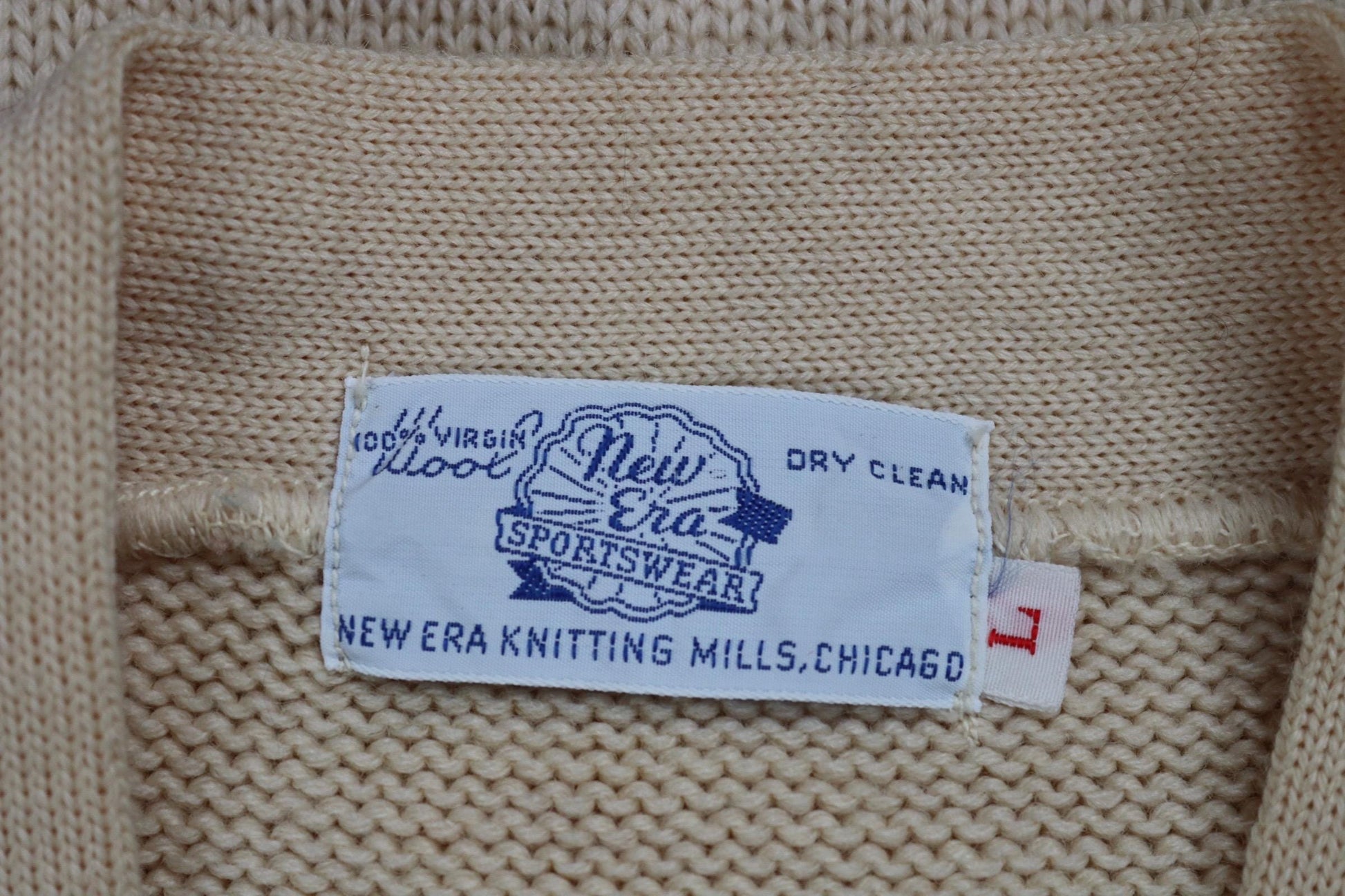 Vintage 1970s wool varsity sweater - white knitted jumper - American Ivy League cardigan - mod knitwear - 42” chest