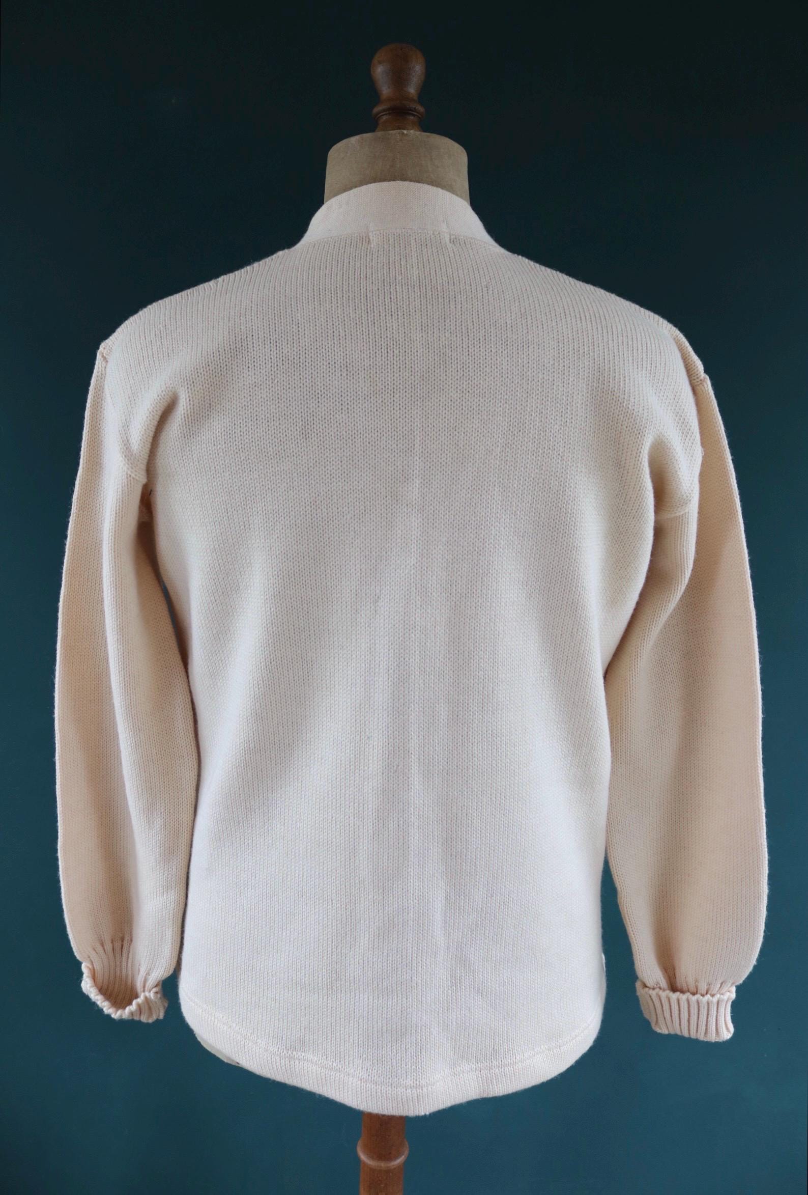 Vintage 1970s wool varsity sweater - white knitted jumper - American Ivy League cardigan - mod knitwear - 42” chest