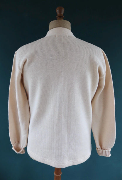 Vintage 1970s wool varsity sweater - white knitted jumper - American Ivy League cardigan - mod knitwear - 42” chest