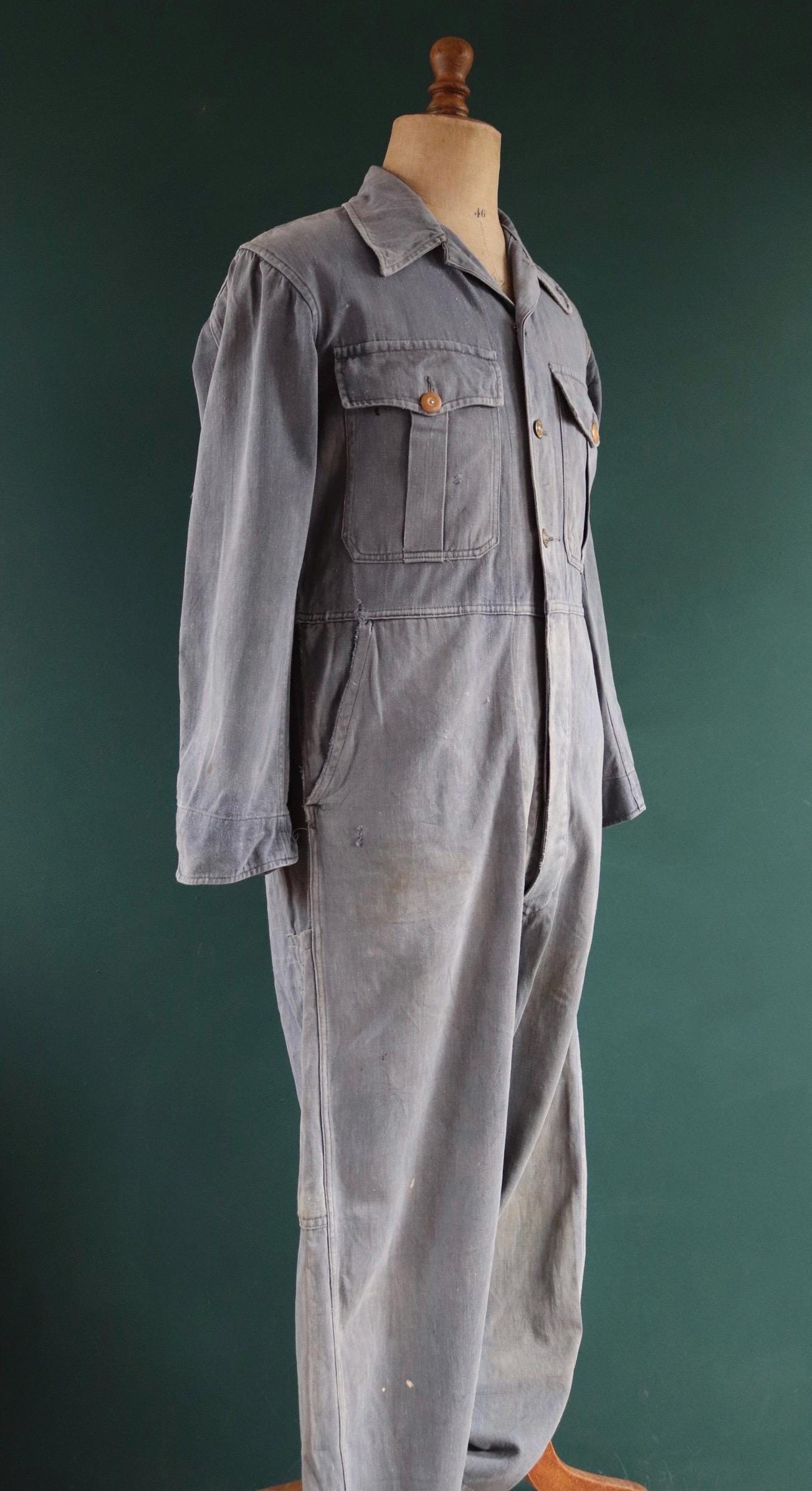 Vintage 1960s 60s Vole British blue cotton twill coveralls overalls work workwear chore boiler suit 41” 36” 27”