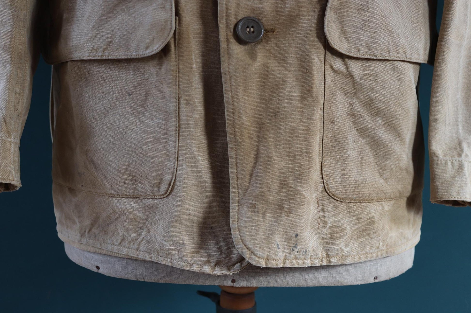 Vintage 1930s 30s 1940s 40s tin cloth duck cotton canvas hunting shooting jacket 43” chest Drybak American workwear work chore