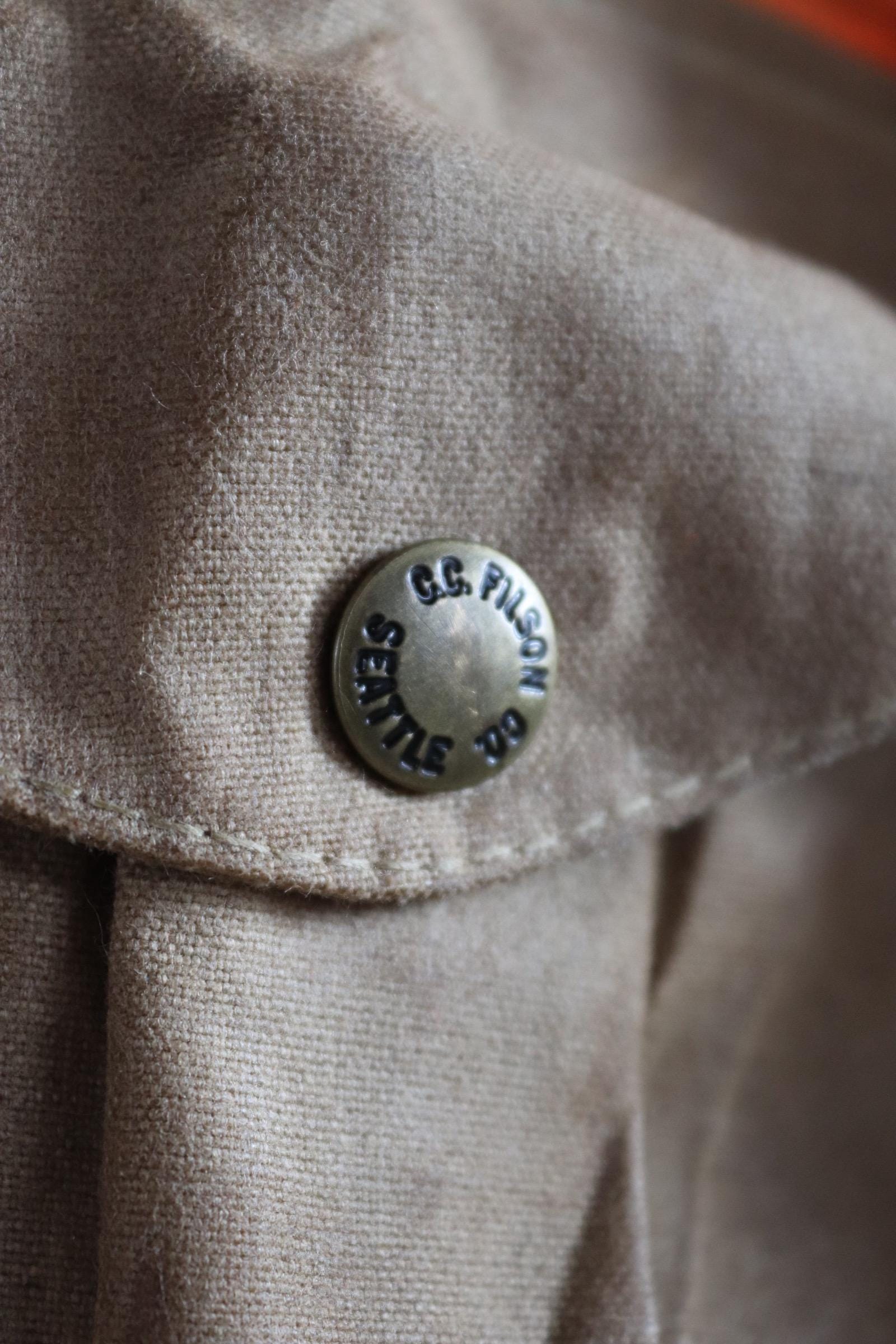 Vintage CC Filson tin cloth paraffin waxed cruiser jacket 53” chest workwear work chore waterproof hunting