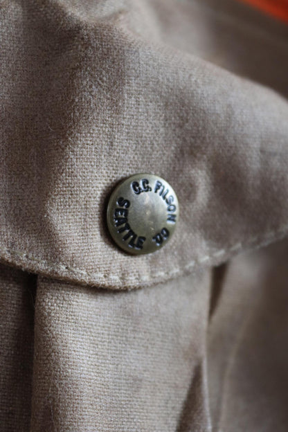 Vintage CC Filson tin cloth paraffin waxed cruiser jacket 53” chest workwear work chore waterproof hunting