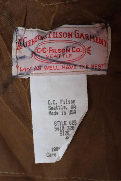 Vintage CC Filson tin cloth paraffin waxed cruiser jacket 53” chest workwear work chore waterproof hunting