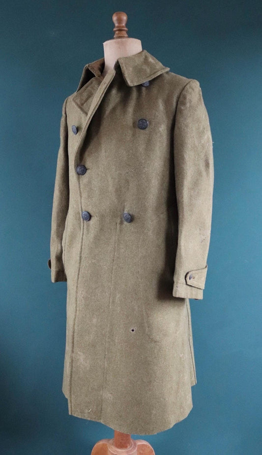 Vintage antique 1910s 10s WW1 M1917 M 1917 US army military doughboy khaki green wool trench great coat overcoat 42” chest