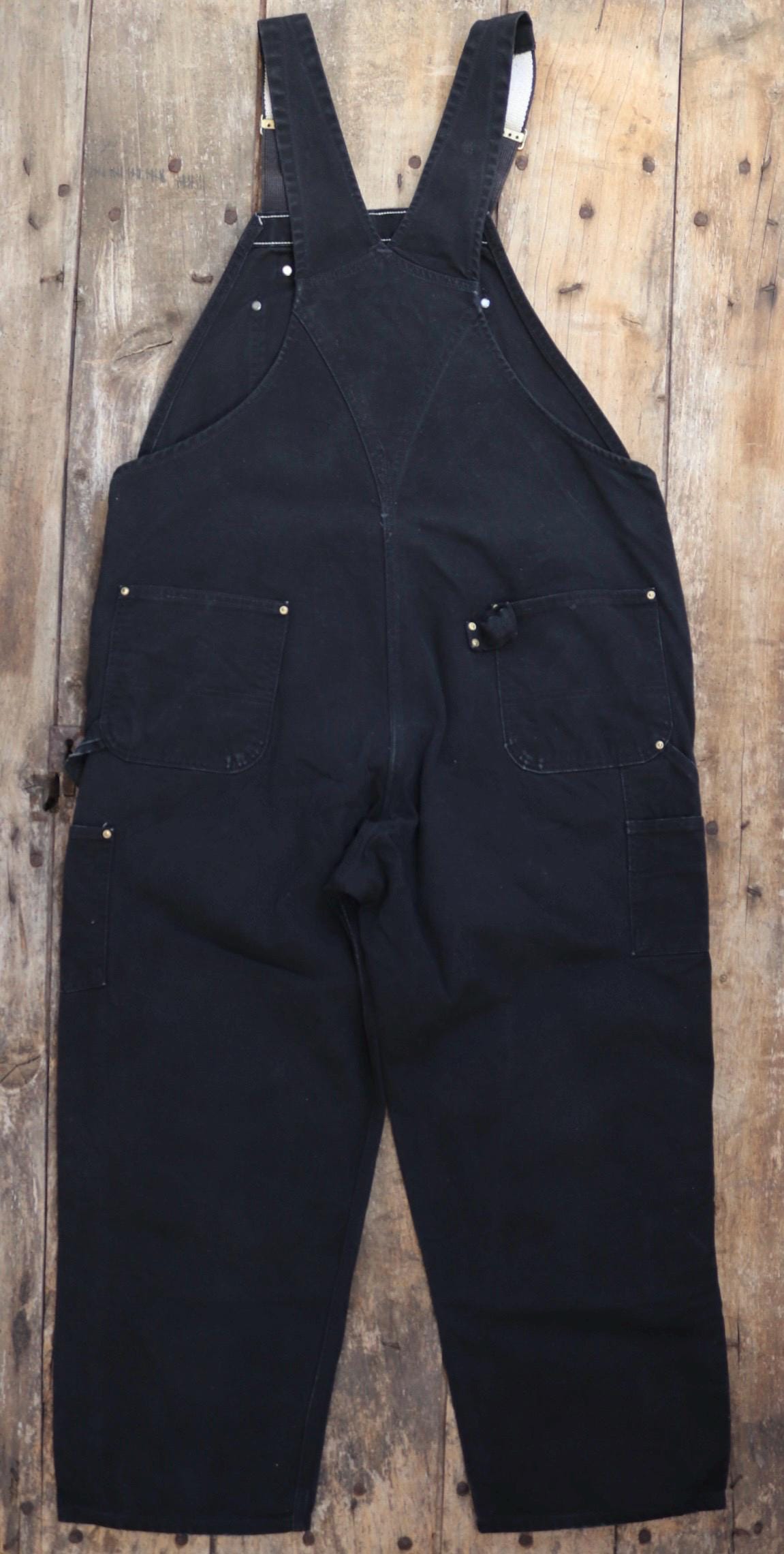 Vintage Carhartt overalls - workwear dungarees - black duck cotton canvas - 44" x 29" - triple stitched