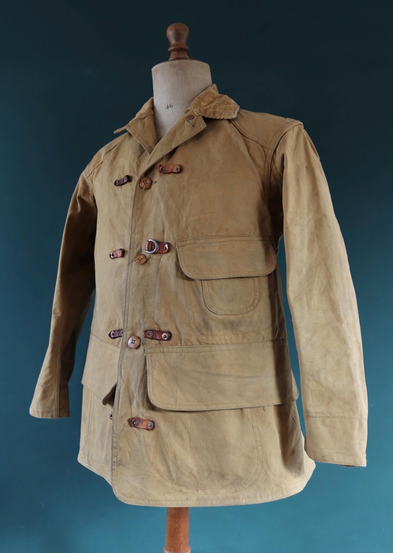 Vintage 1930s 30s 1940s 40s Red Head tin cloth duck cotton canvas hunting shooting jacket 42” chest American workwear work chore