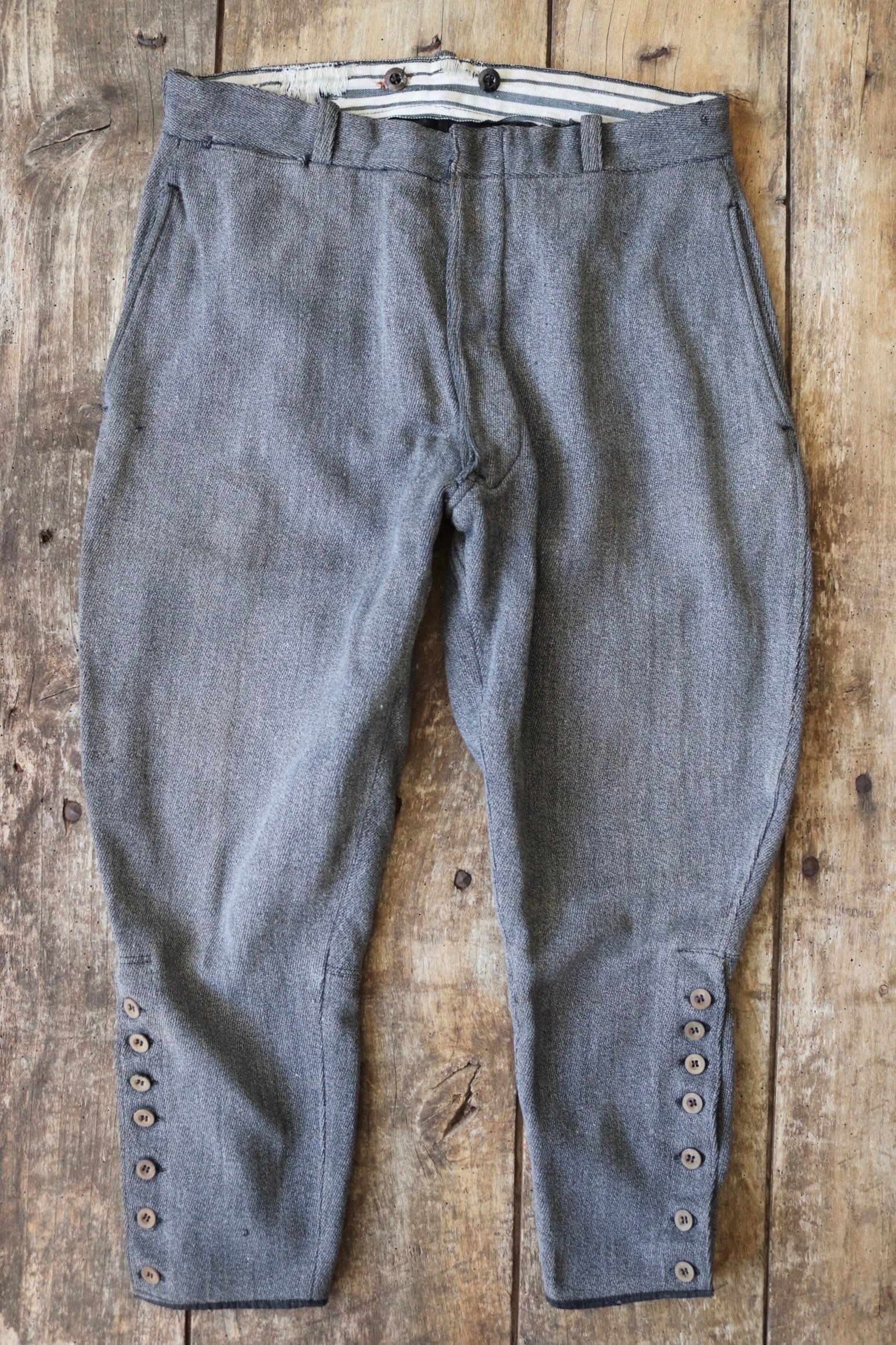 Vintage French riding jodhpurs hunting 1930s 1940s grey cotton whipcord breeches britches 33” x 24”