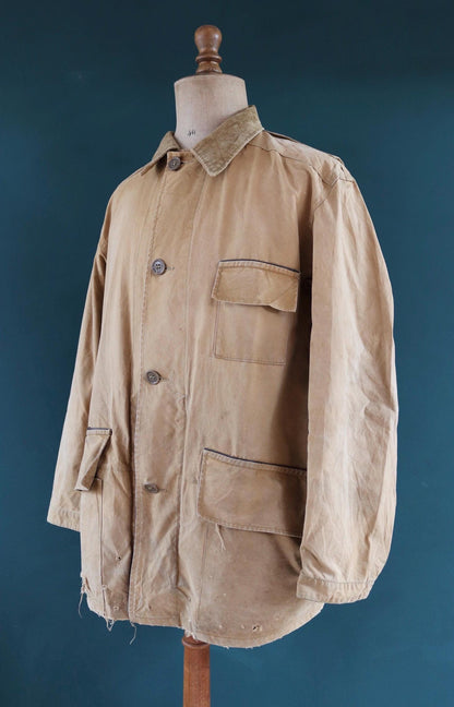 Vintage 1940s 40s Duxbak Utica Aero tan brown duck cotton canvas jacket hunting shooting American 51” chest work workwear chore