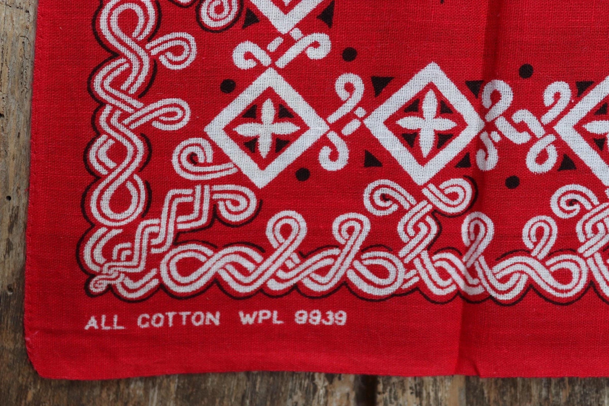 Vintage 1960s 60s tiger head turkey red bandana faded workwear work chore neckerchief scarf WPL 9939 Western cowboy American made in USA