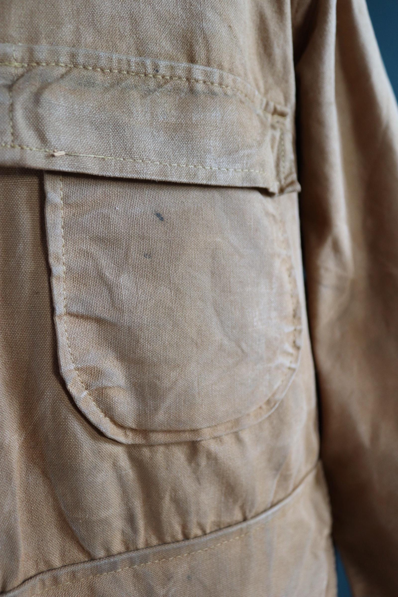 Vintage 1960s 60s Brush Master tan brown duck cotton canvas jacket hunting shooting American 47” chest workwear work chore