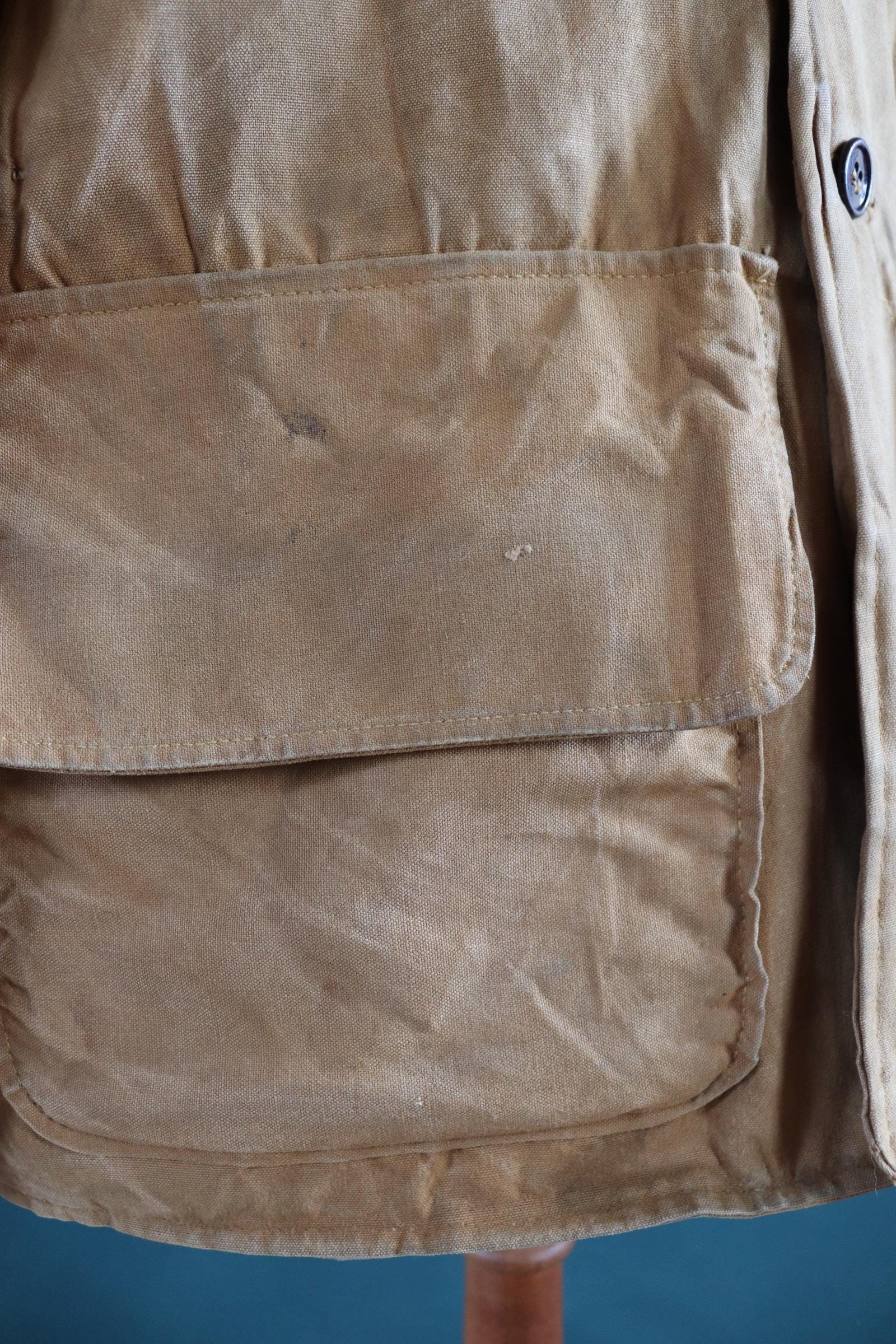 Vintage 1960s 60s Brush Master tan brown duck cotton canvas jacket hunting shooting American 47” chest workwear work chore