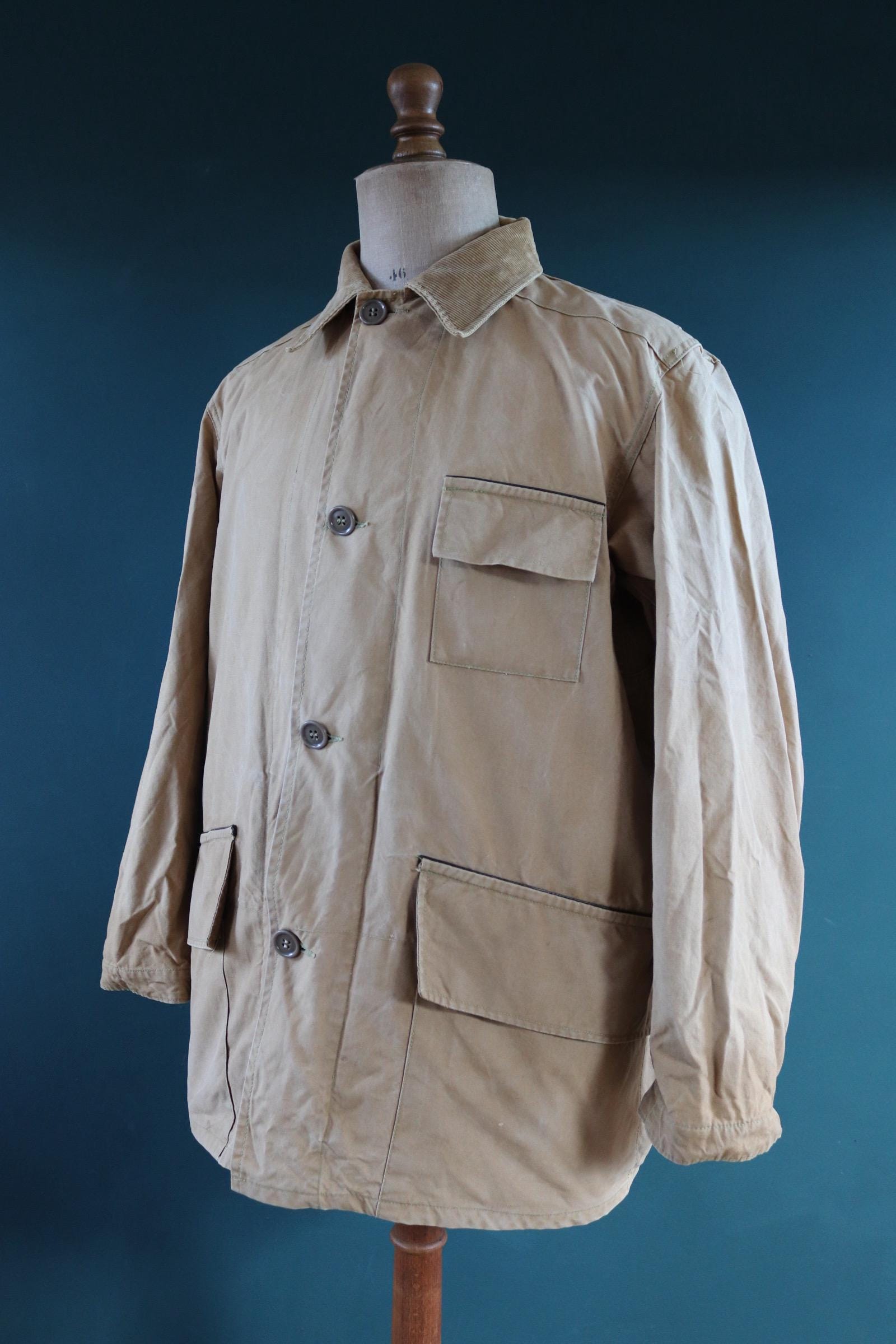 Vintage 1940s 40s Duxbak Utica Aero tan brown duck cotton canvas jacket hunting shooting American 48” chest work workwear chore