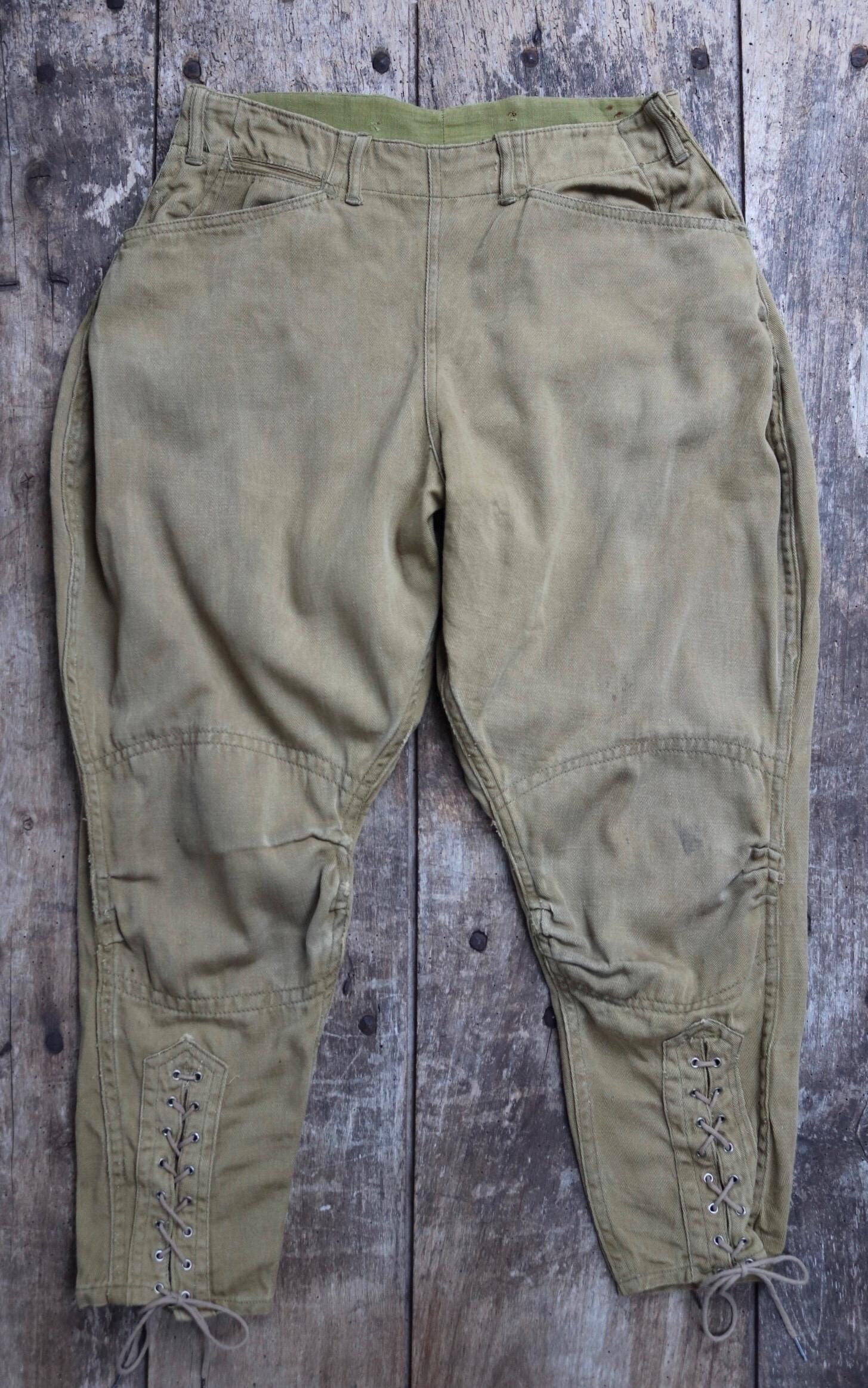 Vintage 1940s jodhpurs riding workwear khaki brown cotton twill hunting breeches 29” x 24” Union Made work chore lace up
