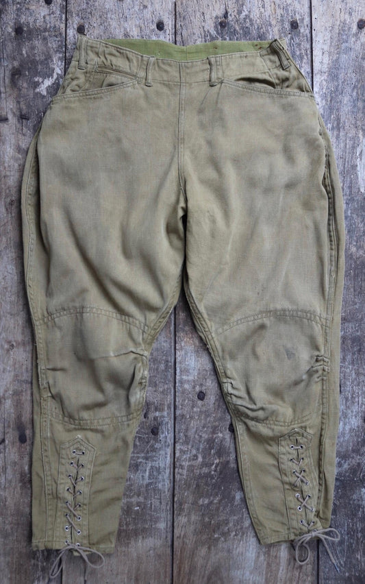 Vintage 1940s jodhpurs riding workwear khaki brown cotton twill hunting breeches 29” x 24” Union Made work chore lace up