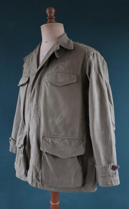 Vintage French army jacket 1950s M47 M 47 field utility military 44” chest khaki green