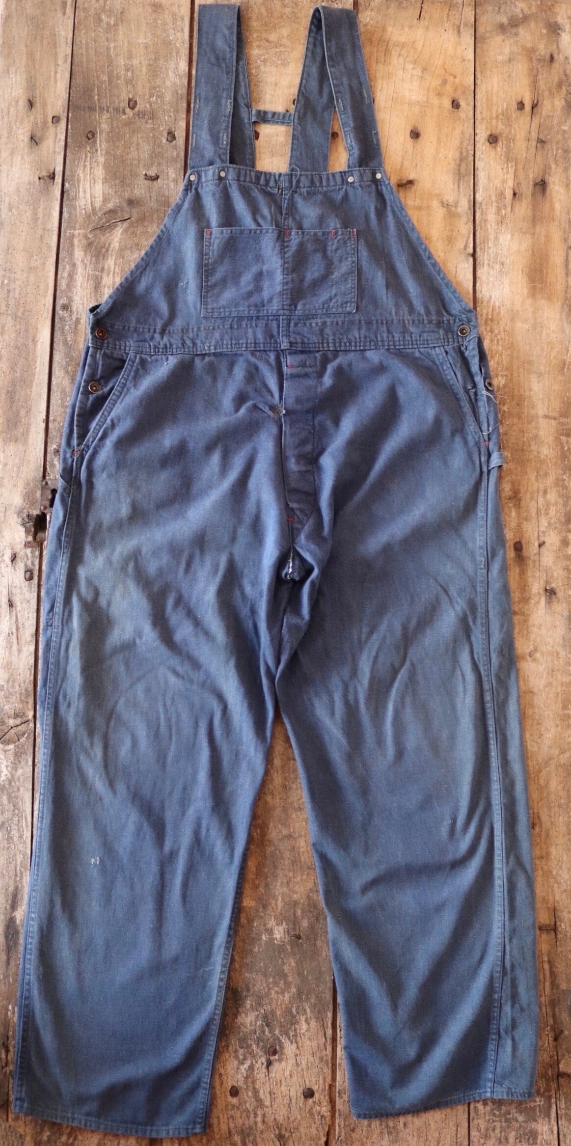 Vintage 1970s 70s 1980s 80s indigo blue denim overalls dungarees bib brace workwear work chore 44” x 32” selvedge H back