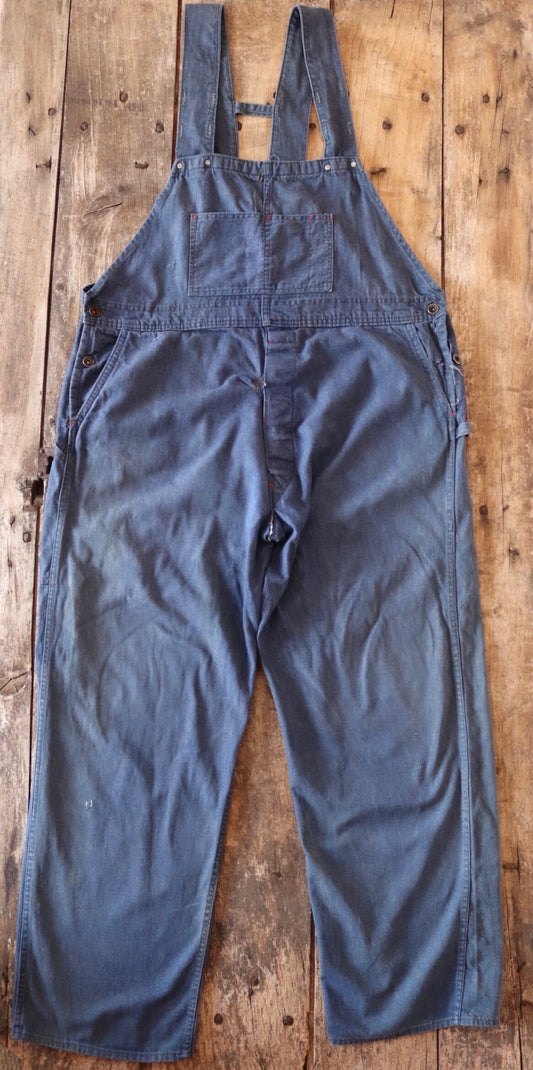 Vintage 1970s 70s 1980s 80s indigo blue denim overalls dungarees bib brace workwear work chore 44” x 32” selvedge H back