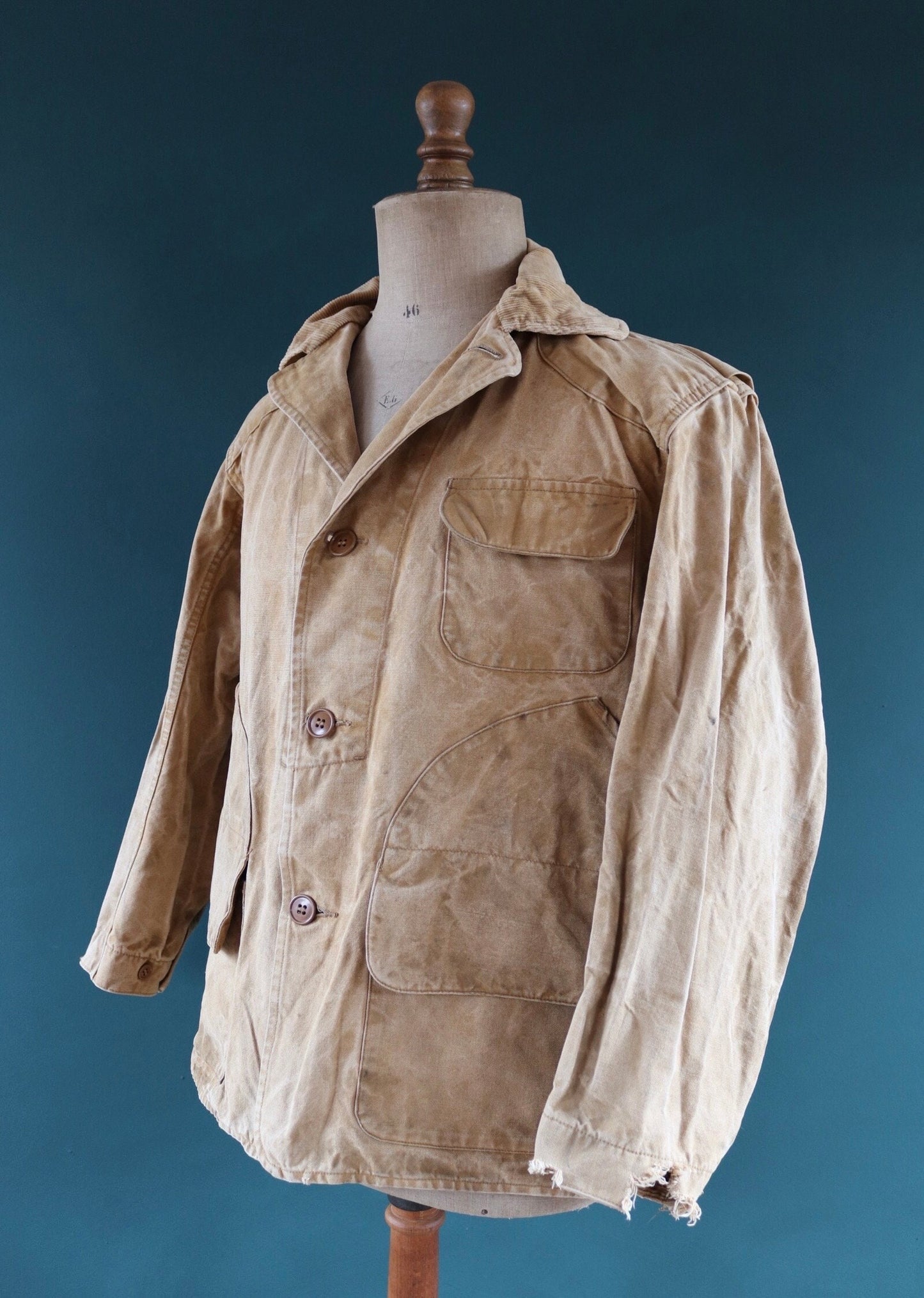 Vintage 1970s 70s Western Field Montgomery Ward tan brown duck cotton canvas jacket hunting shooting American 49” chest workwear work chore