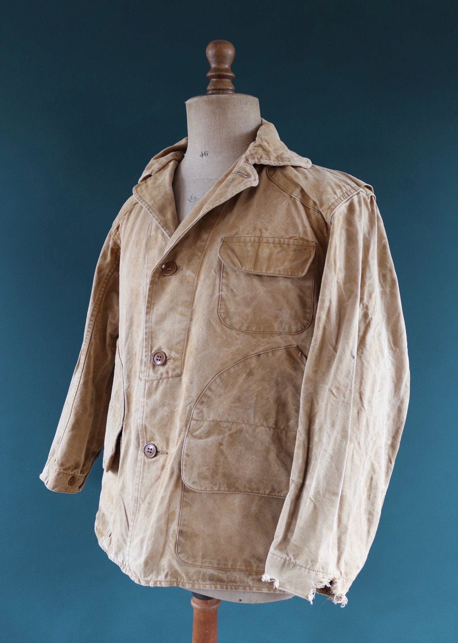 Vintage 1970s 70s Western Field Montgomery Ward tan brown duck cotton canvas jacket hunting shooting American 49” chest workwear work chore